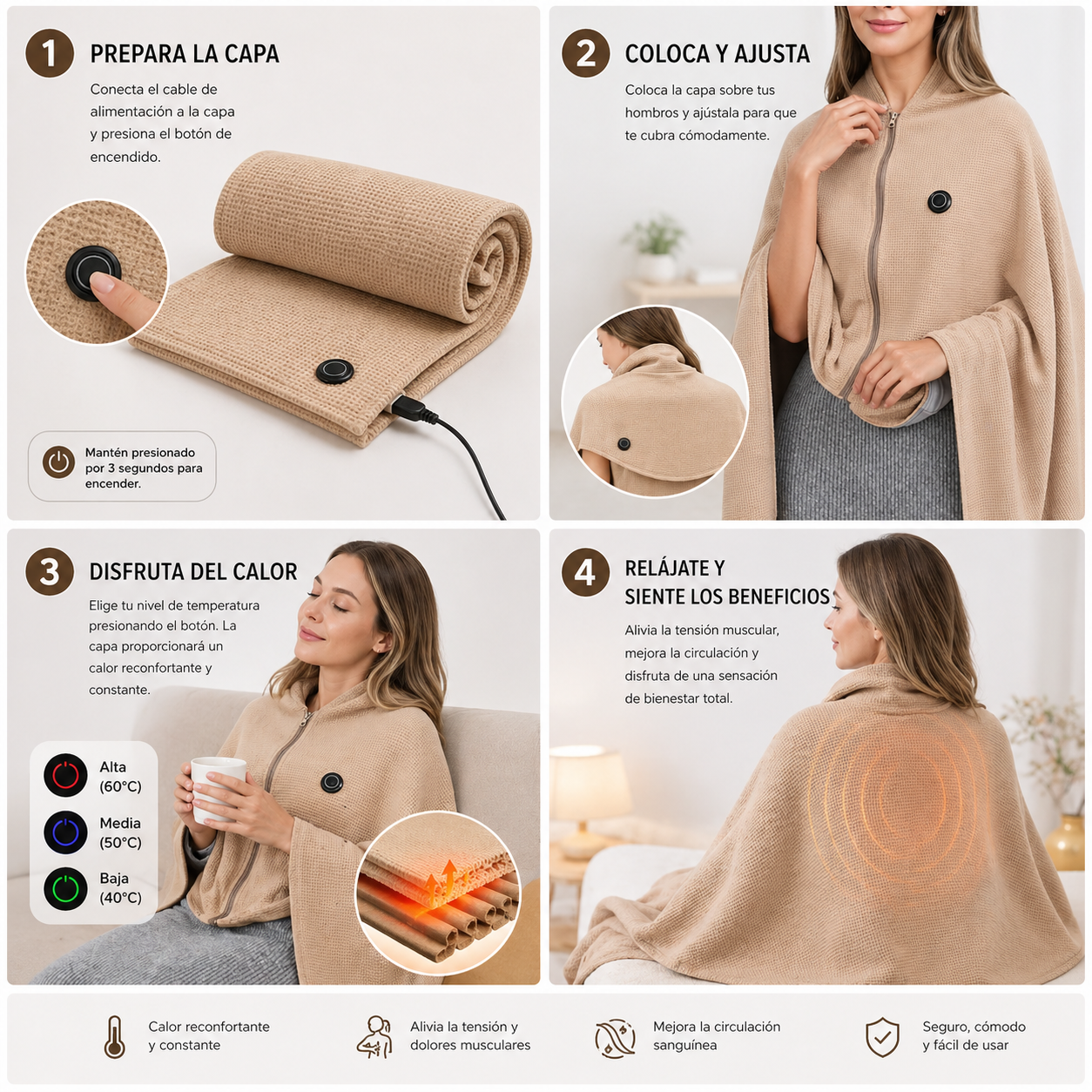 Manta Calefactora Eléctrica Carga USB