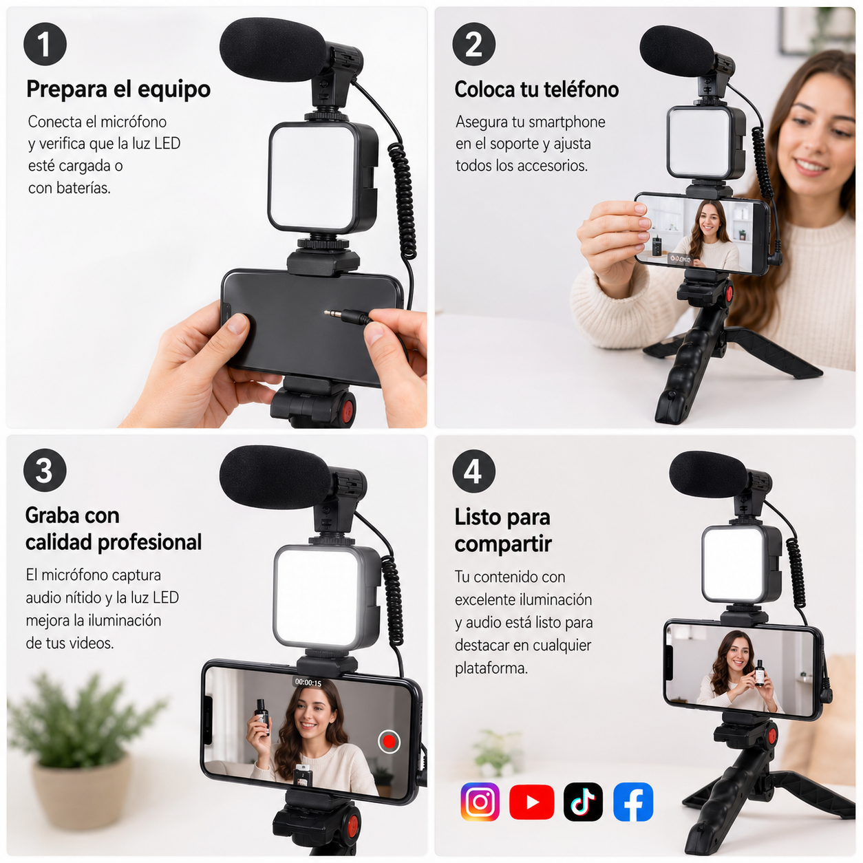 Tripode De Celular Con Luz Y Microfono